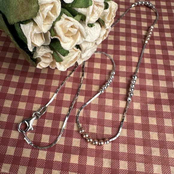 NEW 16" Italian Real Silver 2 Tone Beaded Chain Necklace - Picture 2 of 4